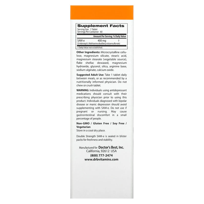 Double Strength SAM-e 400 mg Tablets – Nature's Bounty