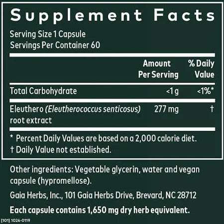 Eleuthero Root (Siberian Ginseng) 60 Capsules-Gaia Herbs-Matakana Pharmacy