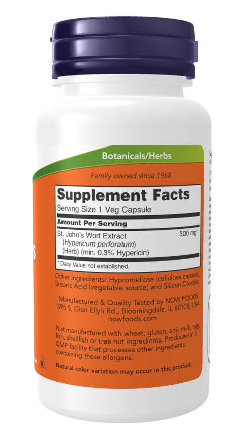 image of St. John's Wort 300mg 100vcaps supplement facts