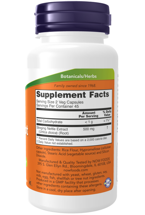 Image of Stinging Nettle Root Extract 250mg 90vcaps supplement facts
