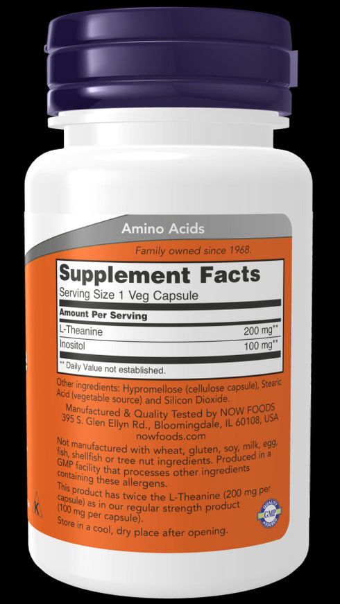 Image of L-Theanine Double Strength 200mg 60vcaps supplement facts