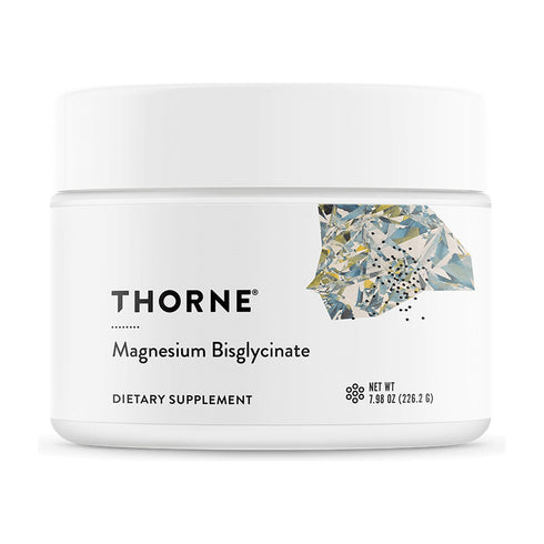 Thorne Magnesium Bisglycinate powder, white 226.2g tub, front of pack