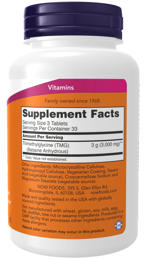 Image of TMG 1000mg 100tabs supplement facts