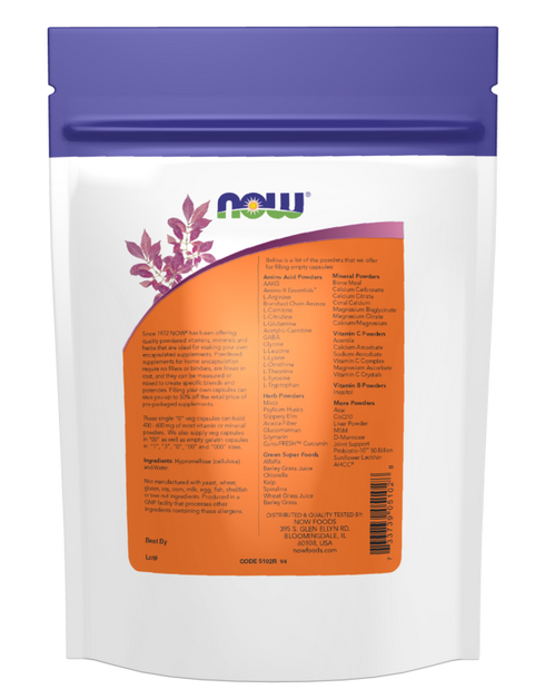 Image of back of packet of Single "0" Veg Capsules Empty 300caps