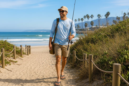 Man walking a beach track in Walkable Beach Venice jandals
