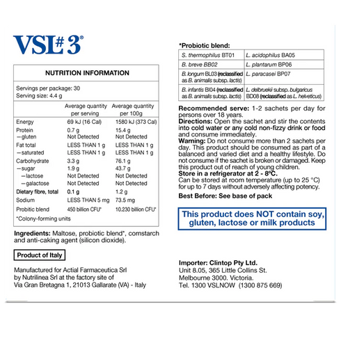 Image of VSL #3 30 Sachets nutritional information
