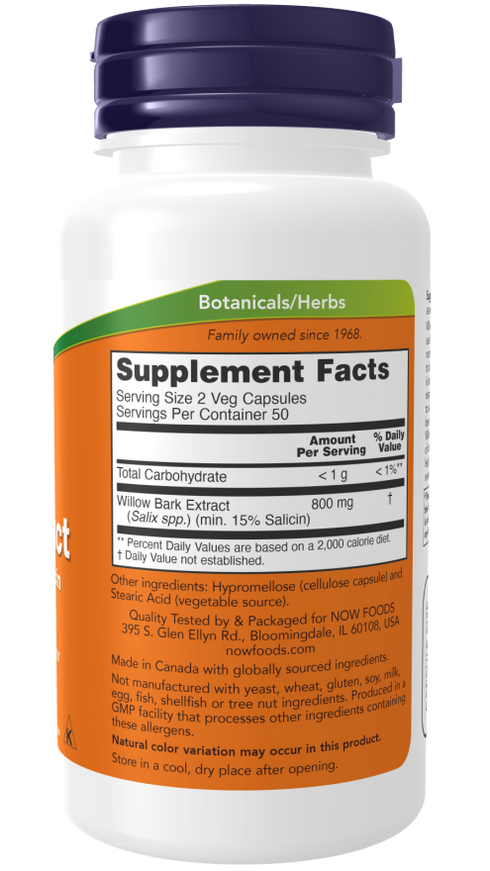 Image of Willow Bark Extract 400mg 100vcaps supplement facts