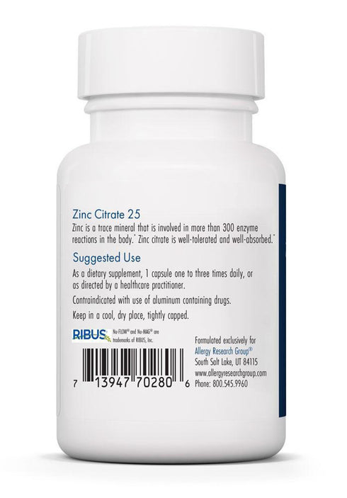 Image of Zinc Citrate 25 60caps suggested use