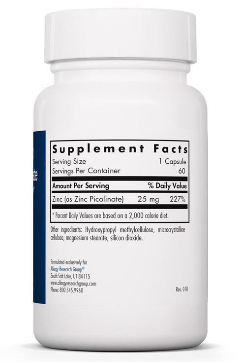 Image of Zinc Picolinate 60caps supplement facts
