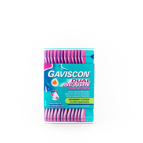 GAVISCON Dual Actn Liq Sach 10ml 12s-Matakana Pharmacy
