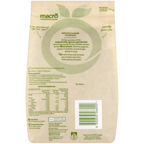 Macro Organic Psyllium Husk 250g-Matakana Pharmacy