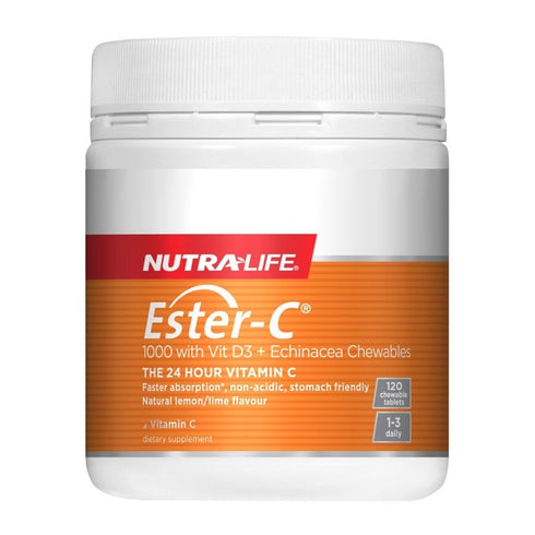 NUTRALIFE Ester C 1000mg + Vitamin D3 + Echinacea 120 Chewable Tabs-Matakana Pharmacy