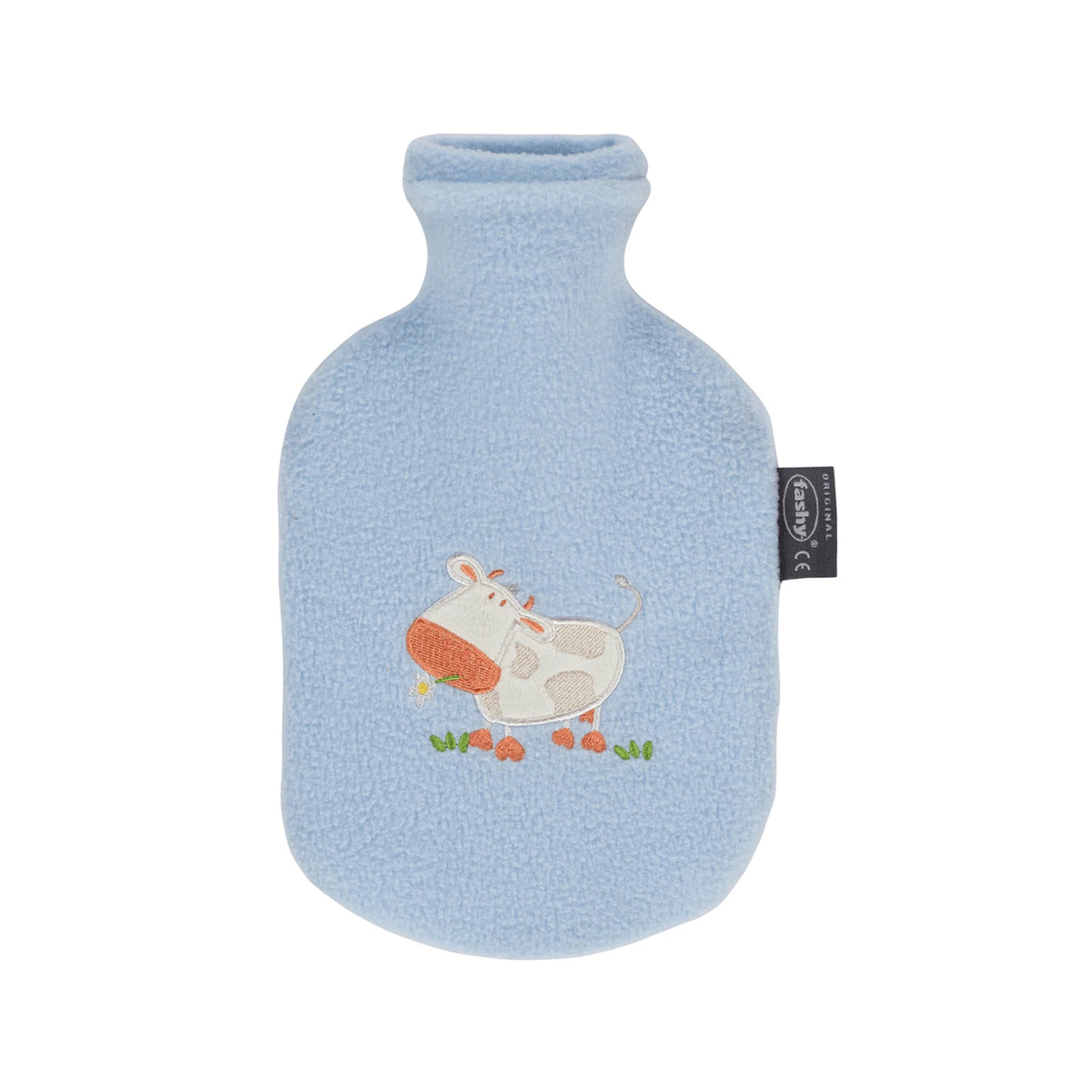 Hot Water Bottle Kids Covered Cow Blue 0.8L-FASHY-Matakana Pharmacy