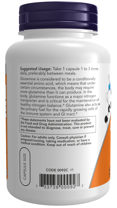 L-Glutamine 500mg 120s-NOW Supplements-Matakana Pharmacy