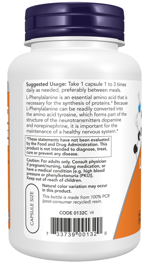L-Phenylalanine 500mg 120 Capsules-NOW Supplements-Matakana Pharmacy