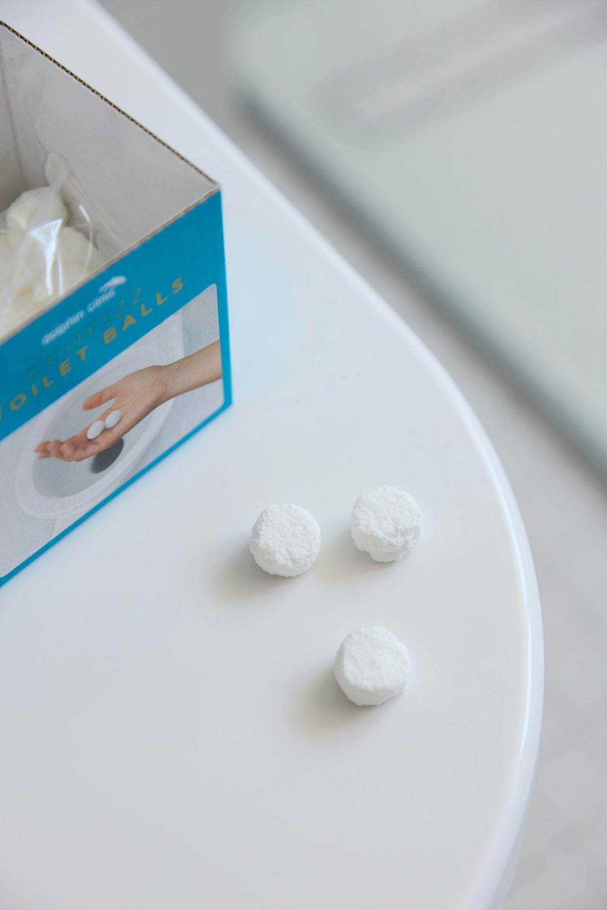 EcoFizz Toilet Balls photographed in use