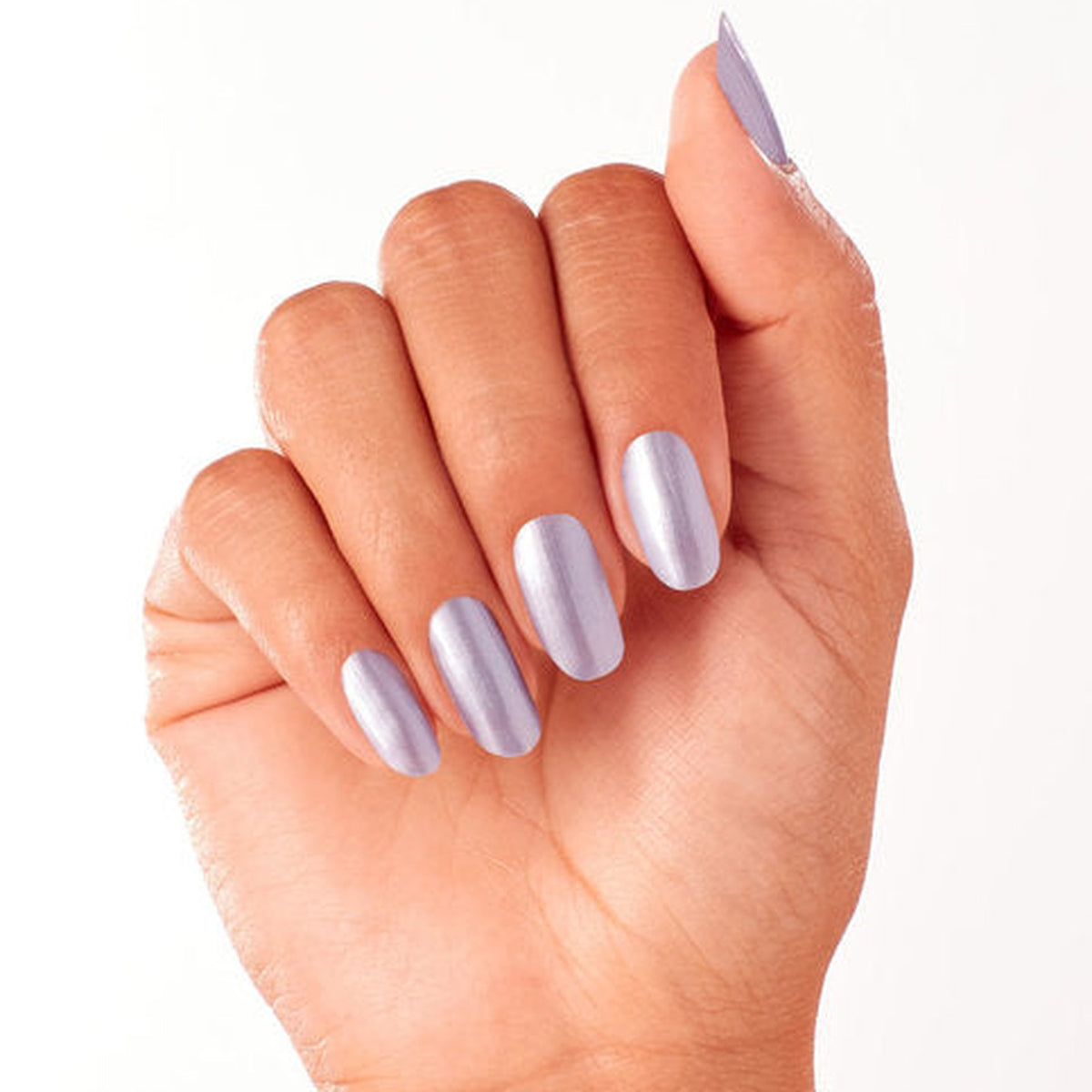 A manicure painted in OPI Just a Hint of Pearl-ple