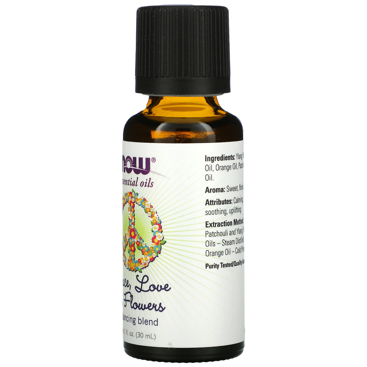 NOW Ess Oil Peace Love 7Flw Bln 30ml, front of the pack