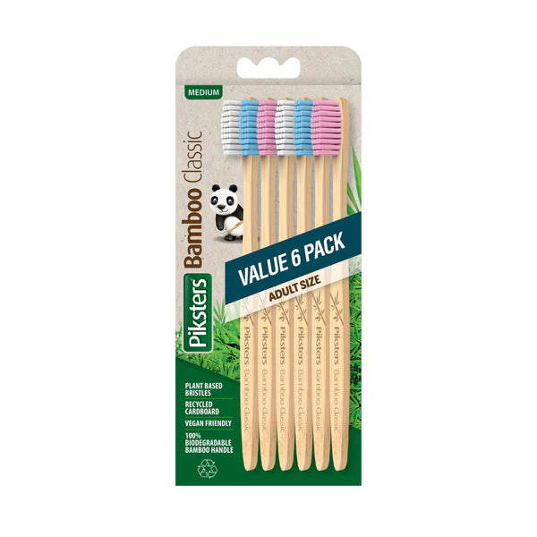 PIKSTERS Bamboo Toothbrush Value 6 pack-Matakana Pharmacy