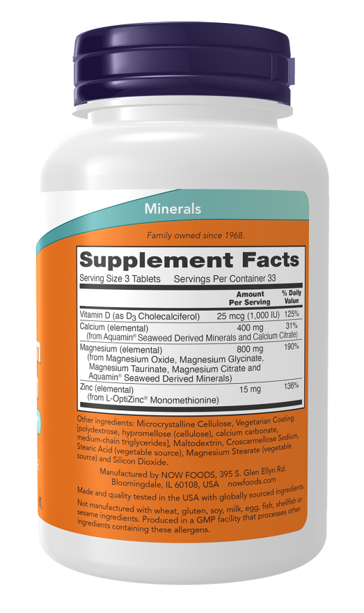 Magnesium & Calcium Tablets with D3 & Zinc 100s-NOW Supplements-Matakana Pharmacy