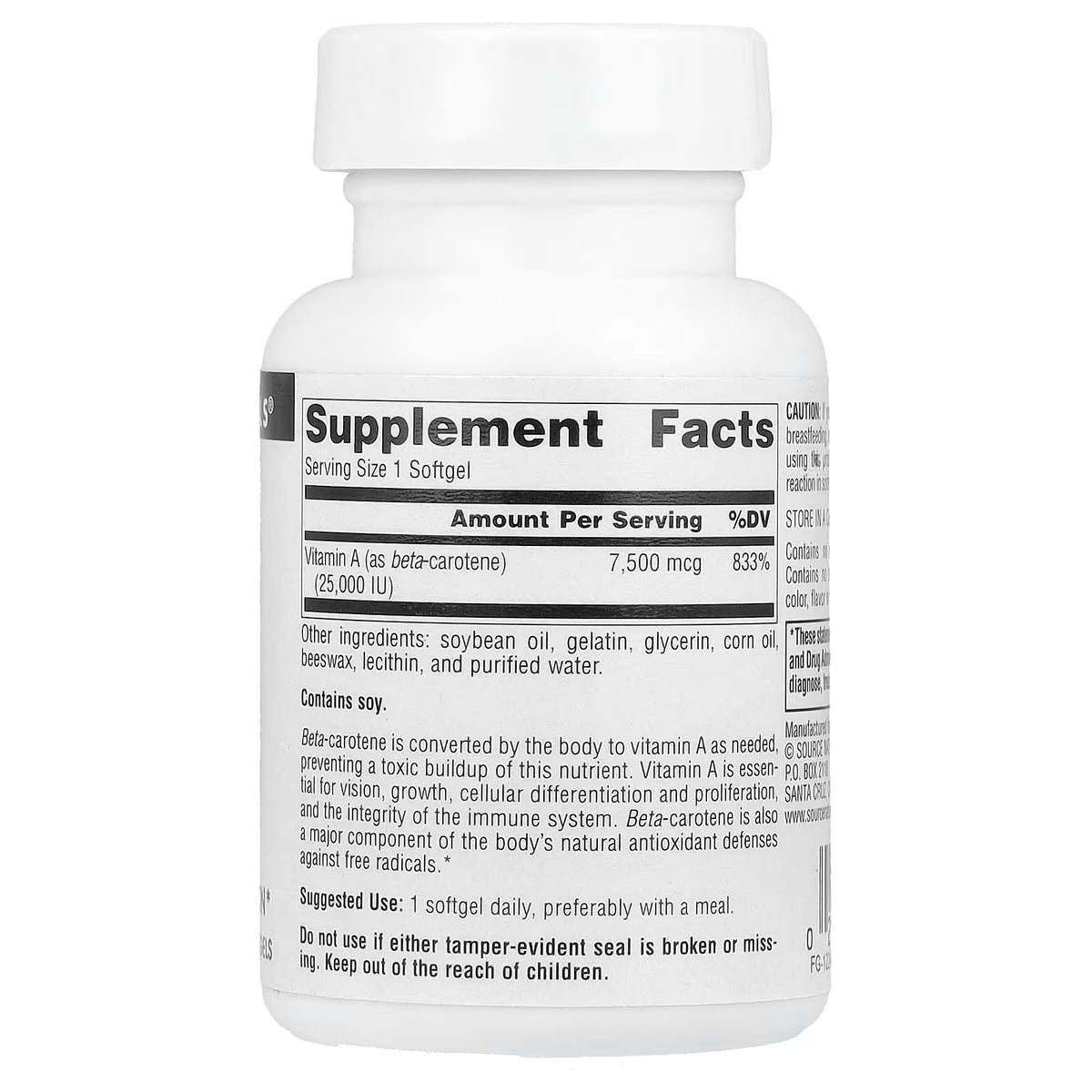 Beta Carotene 25000 IU 100 Soft Gel Caps-Source Naturals-Matakana Pharmacy