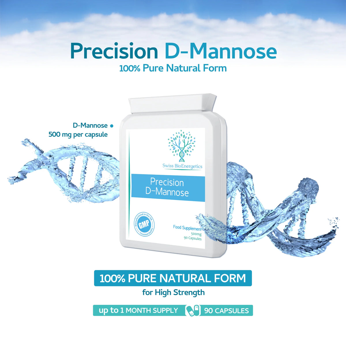 Precision D Mannose 500mg 90 Capsules-Swiss Bioenergetics-Matakana Pharmacy