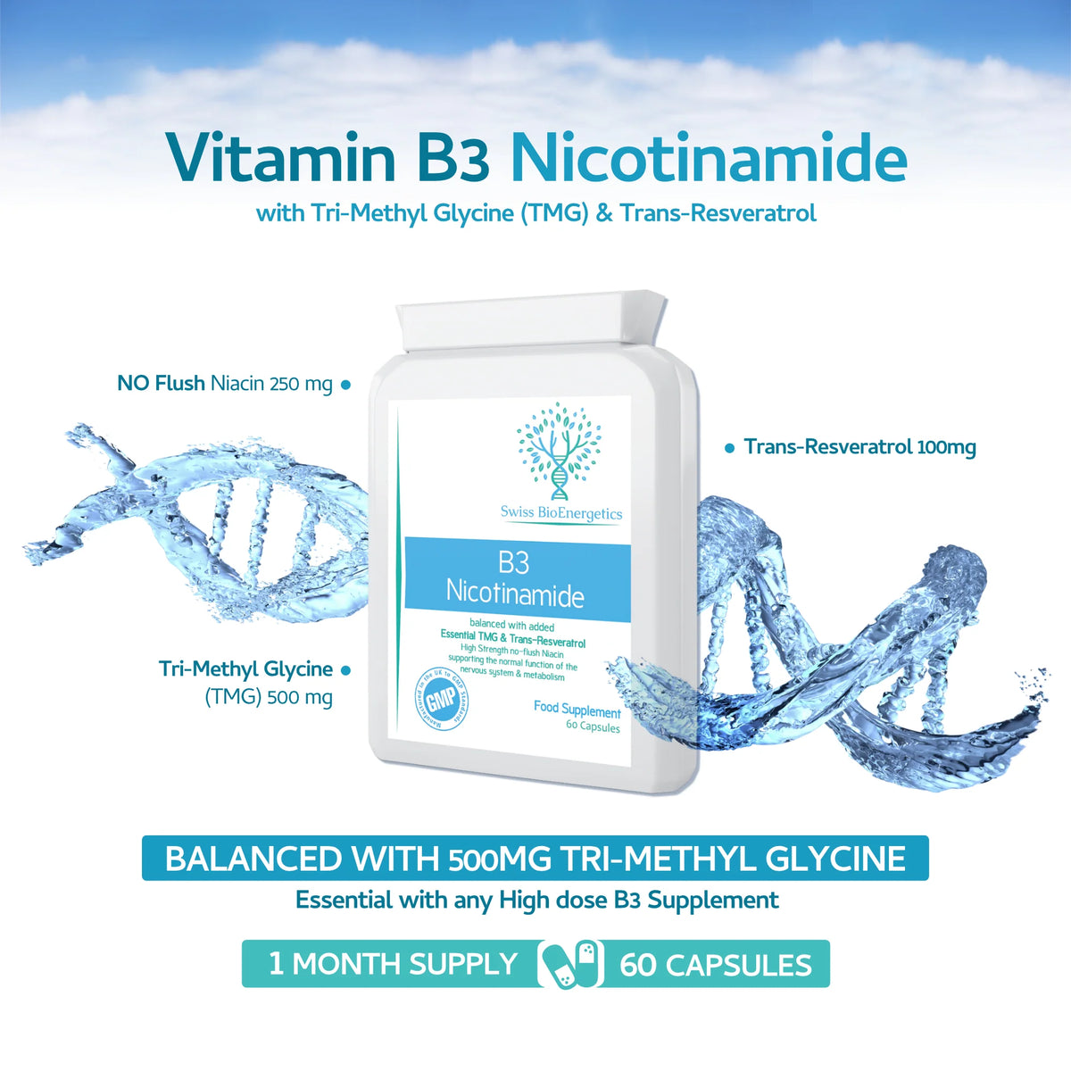 B3 Nicotinamide & TMG & Trans-Resveratrol 60 Capsules-Swiss Bioenergetics-Matakana Pharmacy