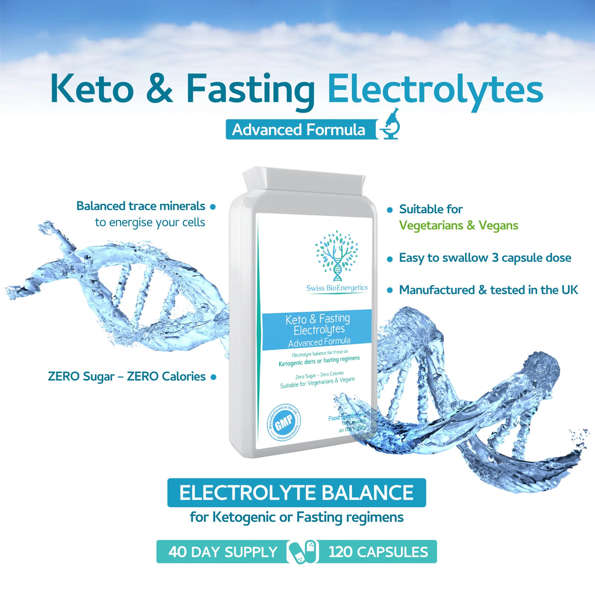 Keto & Fasting Electrolytes Zero Sugar 120 Capsules-Swiss Bioenergetics-Matakana Pharmacy