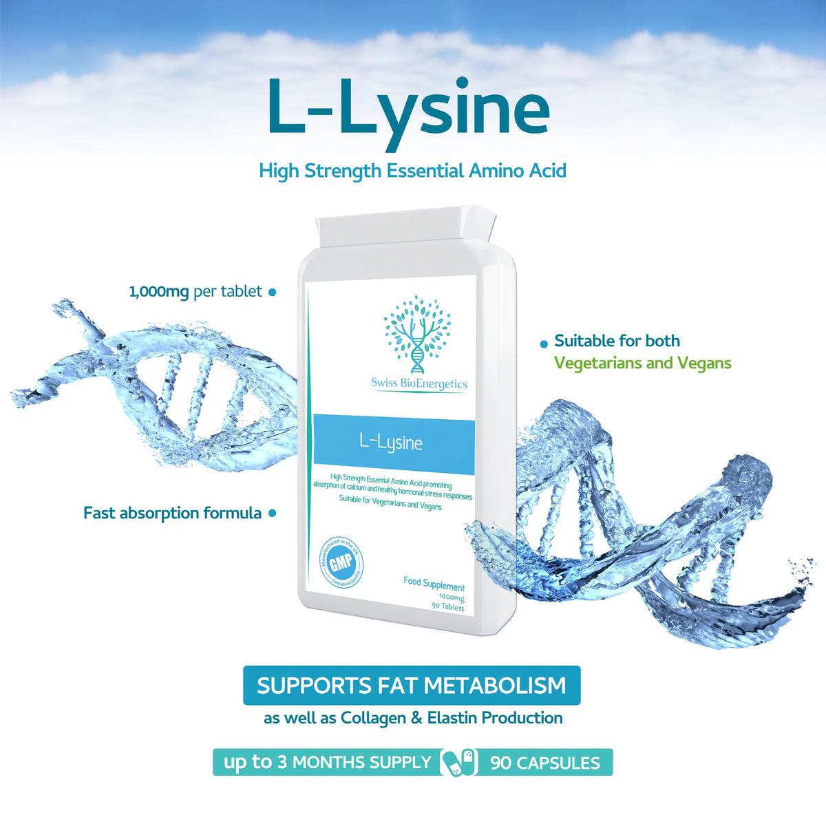 L Lysine 1000mg 90 Tablets-Swiss Bioenergetics-Matakana Pharmacy