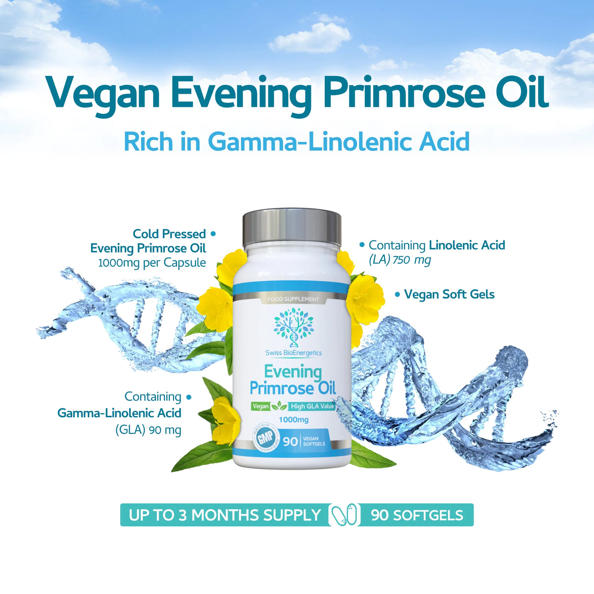 Evening Primrose Oil 1000mg 90 Soft Gel Caps-Swiss Bioenergetics-Matakana Pharmacy
