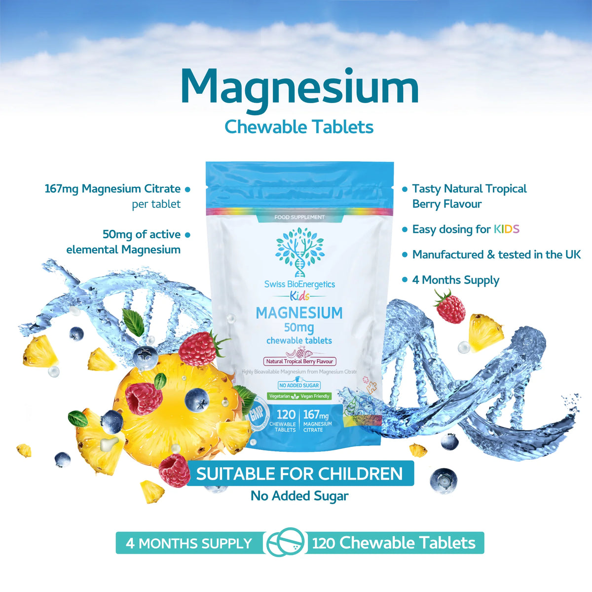 Kids Magnesium Citrate Chewable Tablets 120-Swiss Bioenergetics-Matakana Pharmacy