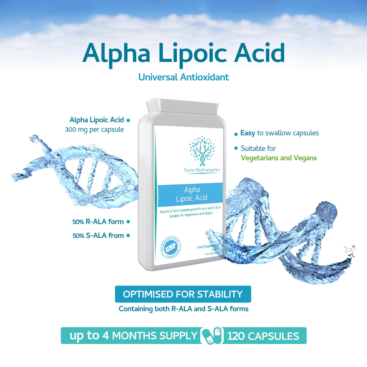 Alpha Lipoic Acid Dual Form 300mg 120 Capsules-Swiss Bioenergetics-Matakana Pharmacy