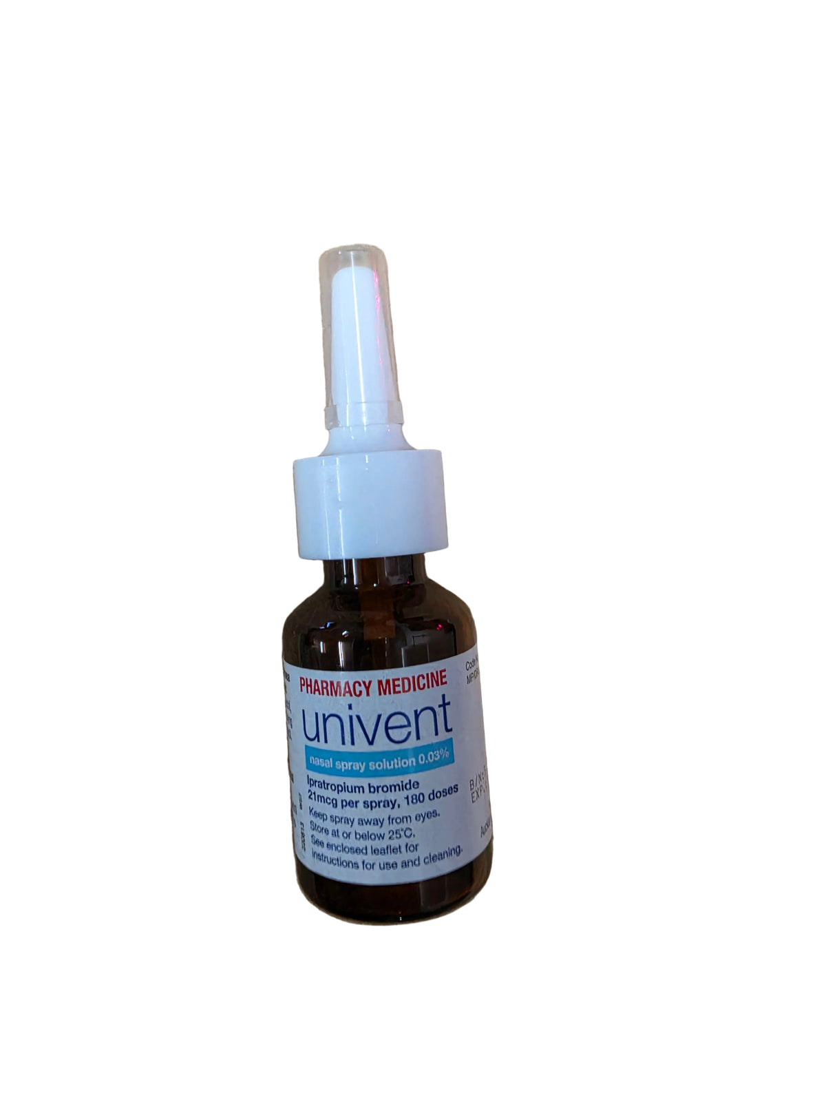 A small amber glass spray bottle of Univent 