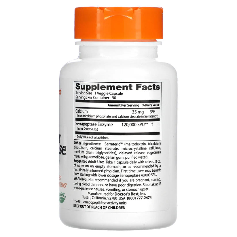 Image of High Potency Serrapeptase (120,000 SPU) 90caps supplement facts