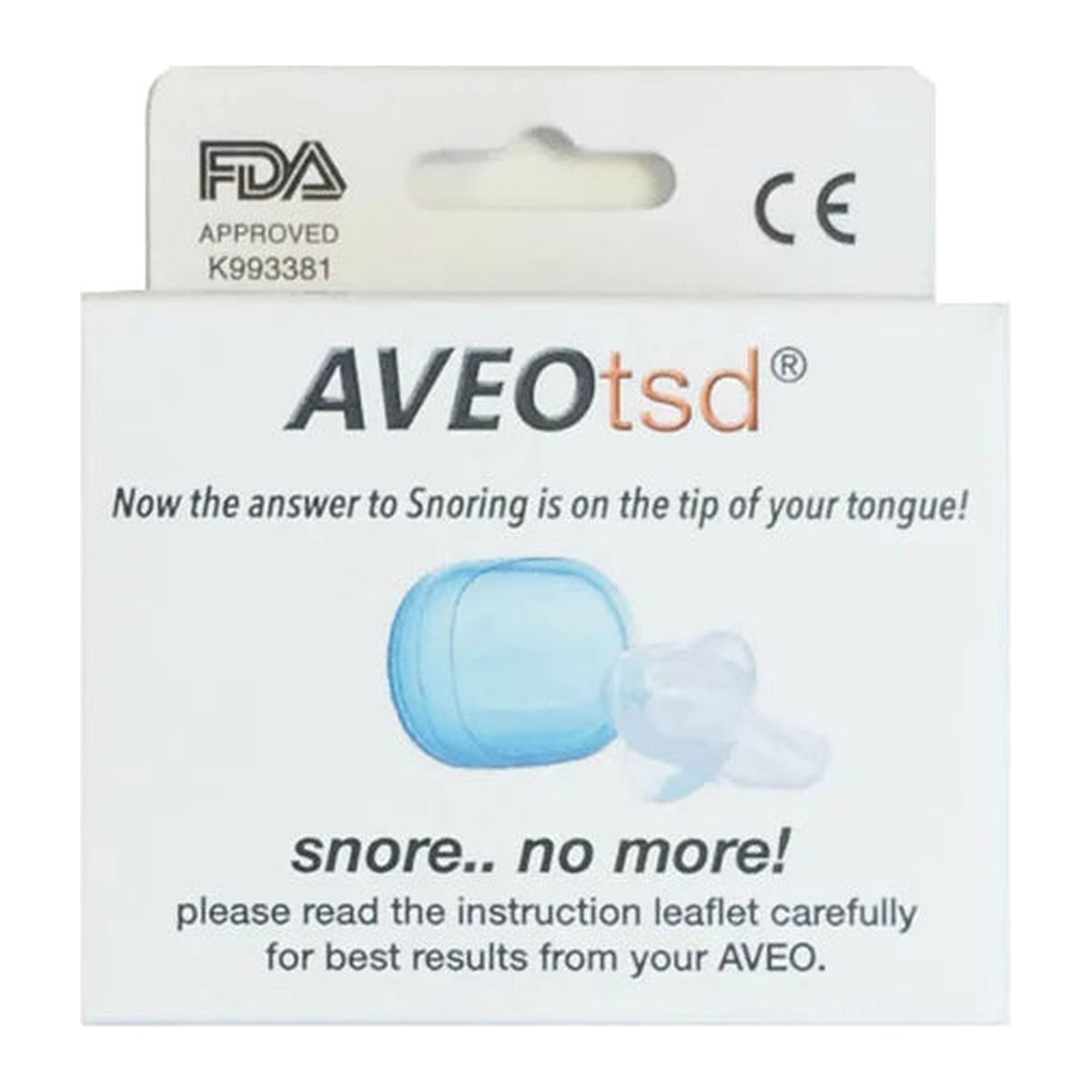 Aveo TSD anti snoring device, front of the retail pack