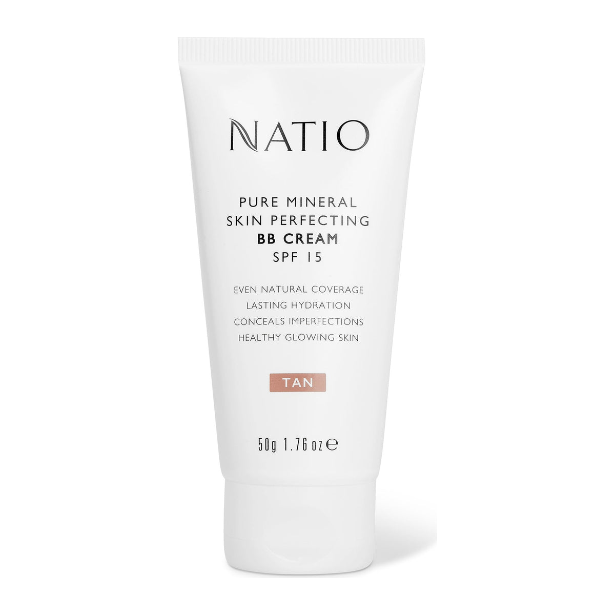 Pure Mineral Skin Perfecting BB Cream SPF15 Tan 50g by Natio, front of pack
