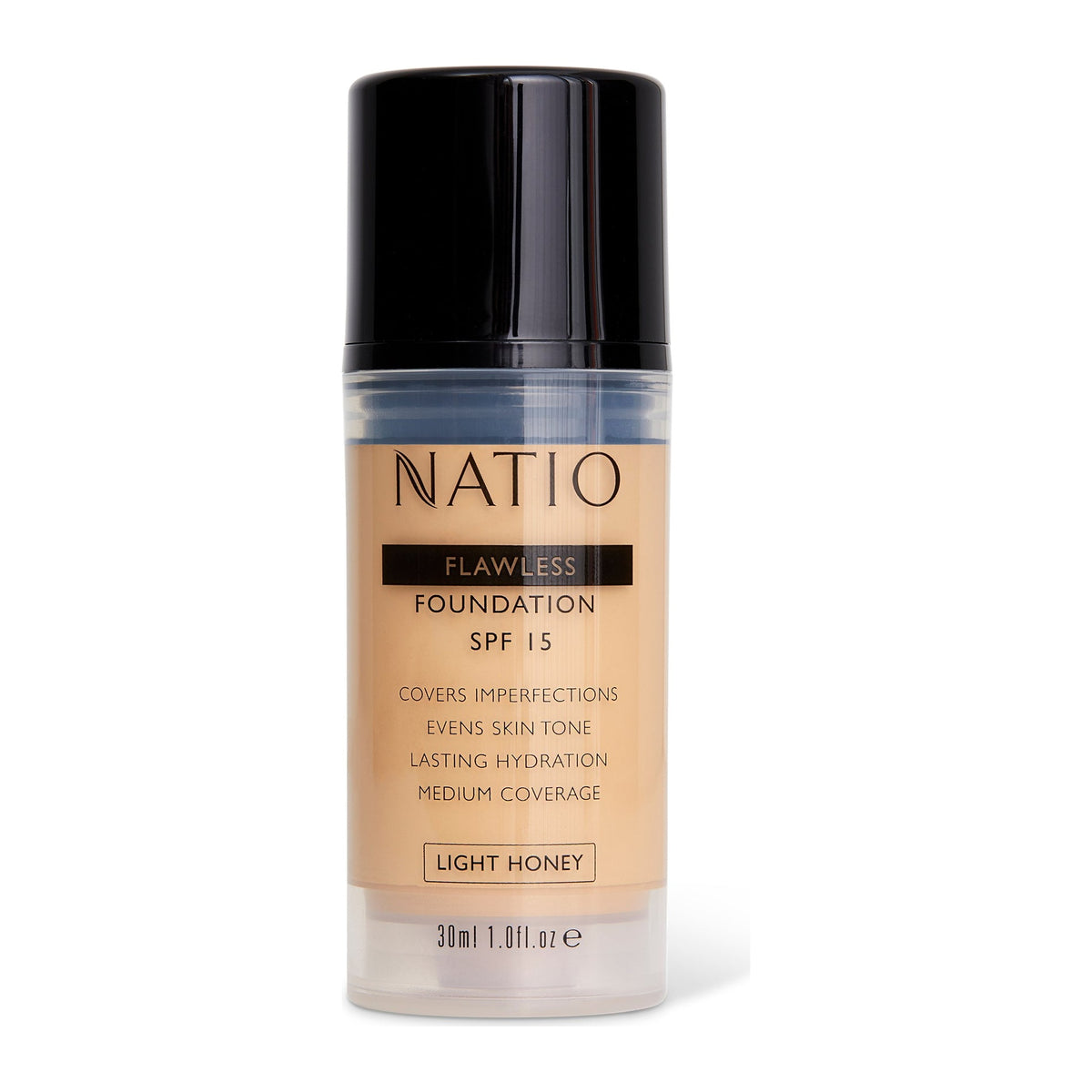 Flawless Fdn SPF15 Lt Honey by Natio, front of pack