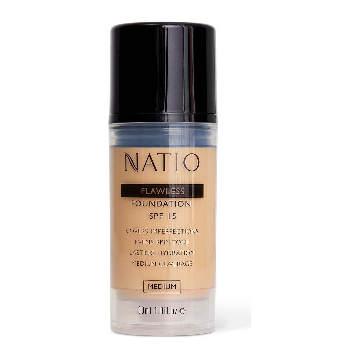 Flawless Fdn SPF15 Medium by Natio, front of pack