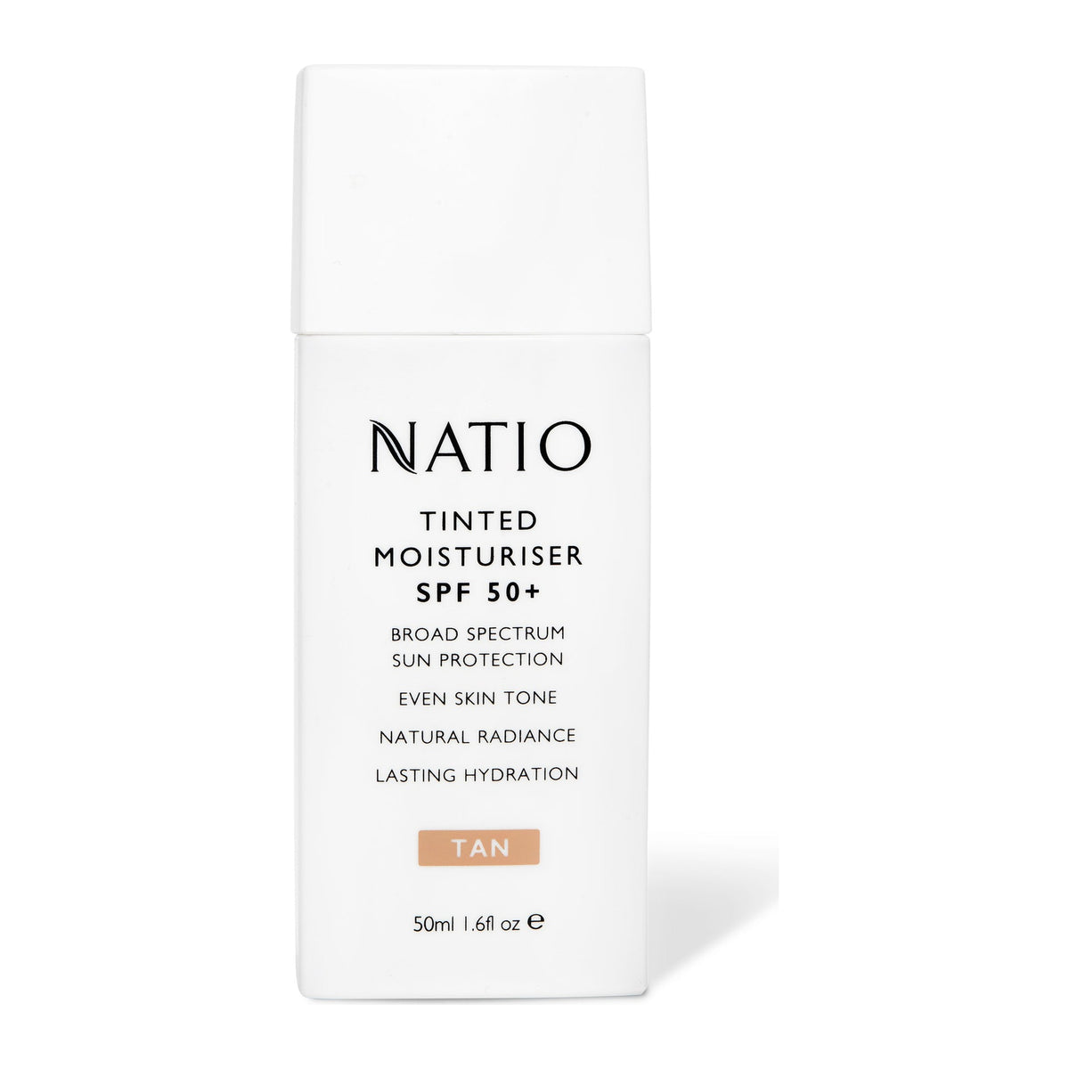 Tinted Moisturiser SPF50 Tan by Natio, front of pack