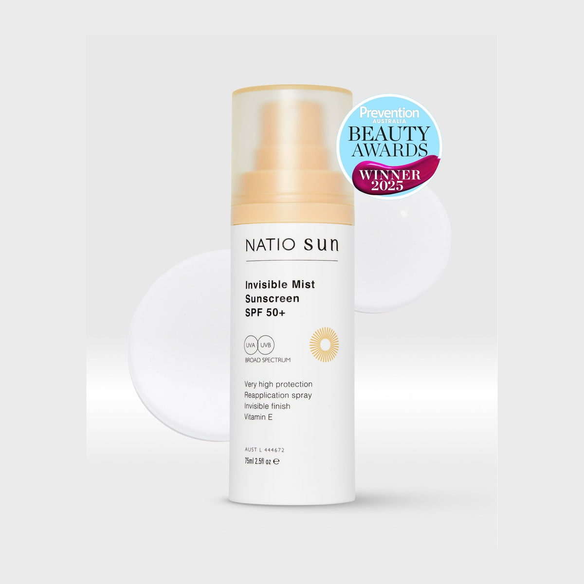 Natio Invisible Mist SunScreen SPF 50+ 75ml styled in a set photograph