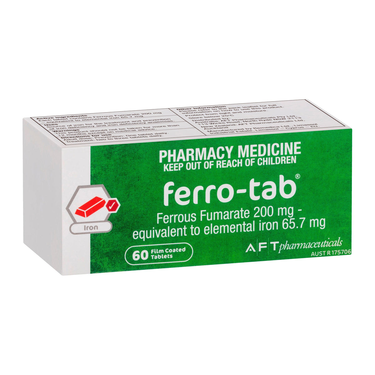 The Ferro-Tab 200mg carton shown at an angle