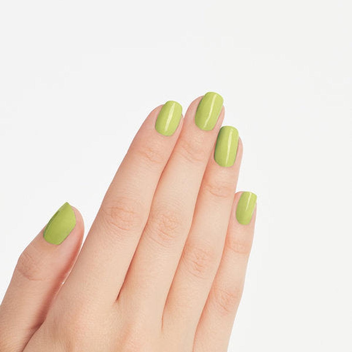 A manicure painted in OPI Pear-Adise Cove