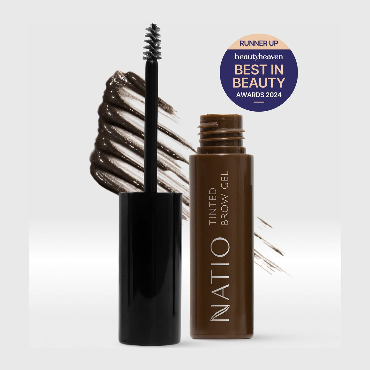 Natio Tinted Brow Gel Dark Brown styled in a set photograph
