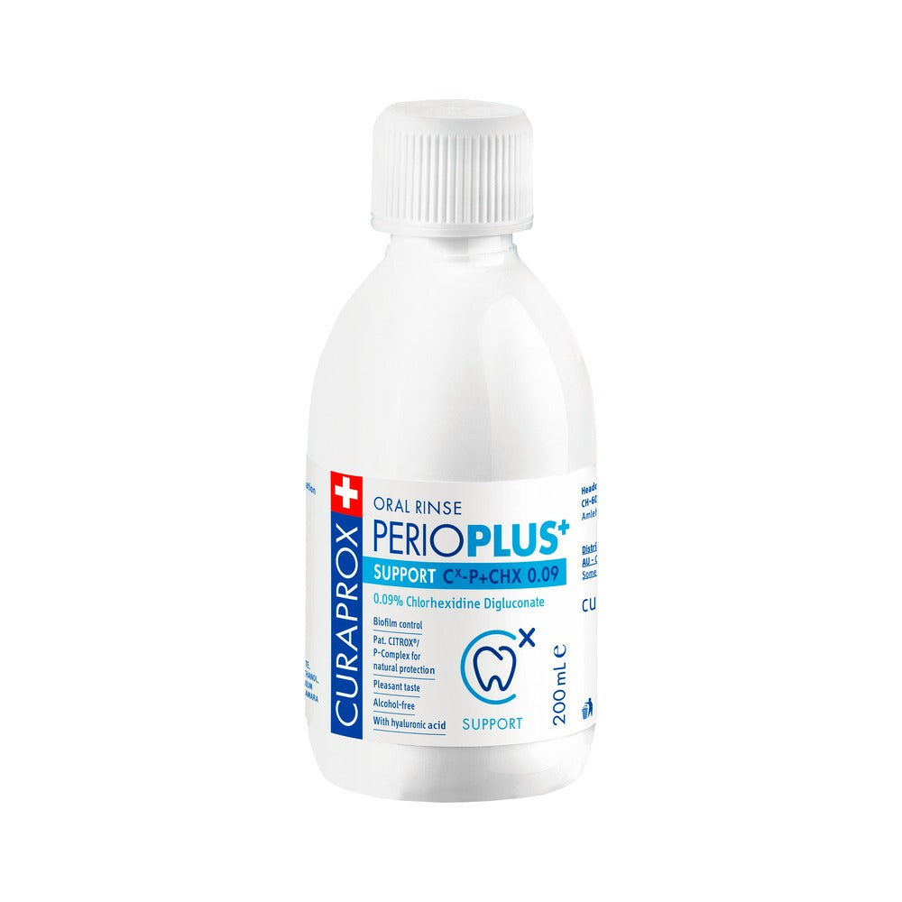Curaprox Perio plus support 0.09% chlorhexidine mouthrinse 200ml, front of bottle