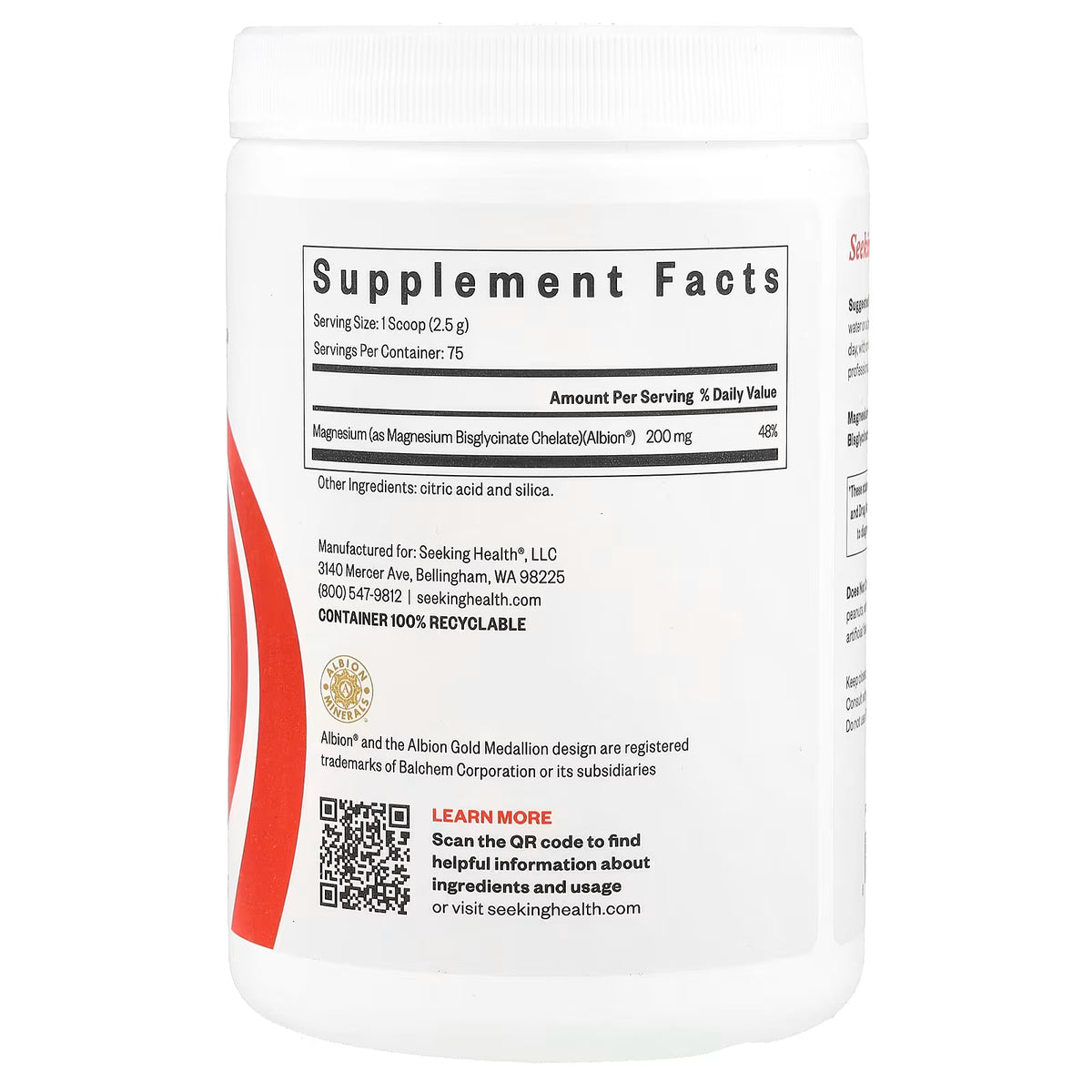 Magnesium Glycinate Powder 187g-Seeking Health-Matakana Pharmacy