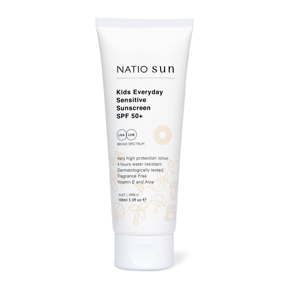 Kids Everyday Sensitive Sunscreen SPF50+ 100ml Tube by Natio, front of pack