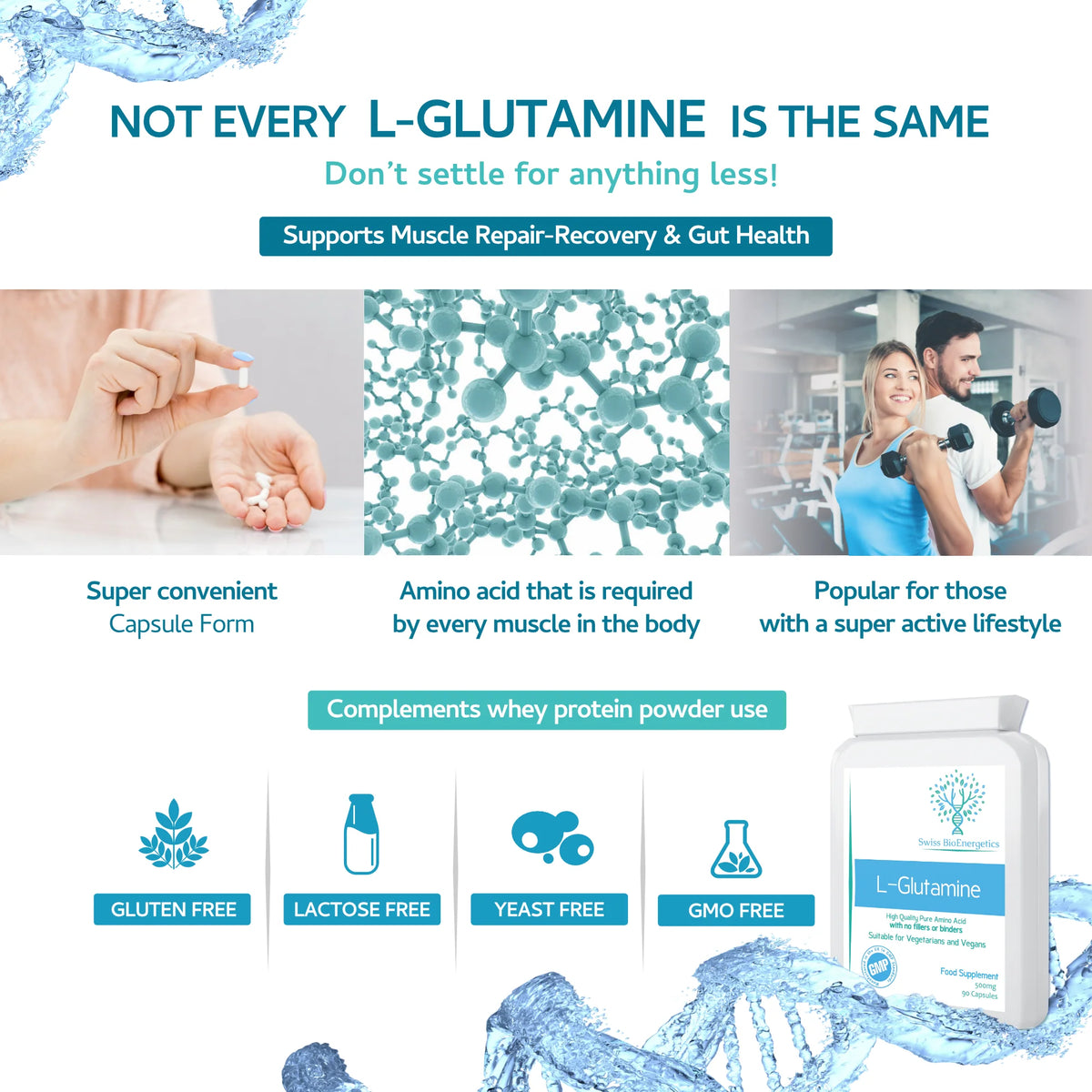 L-Glutamine 500mg 90 Capsules-Swiss Bioenergetics-Matakana Pharmacy