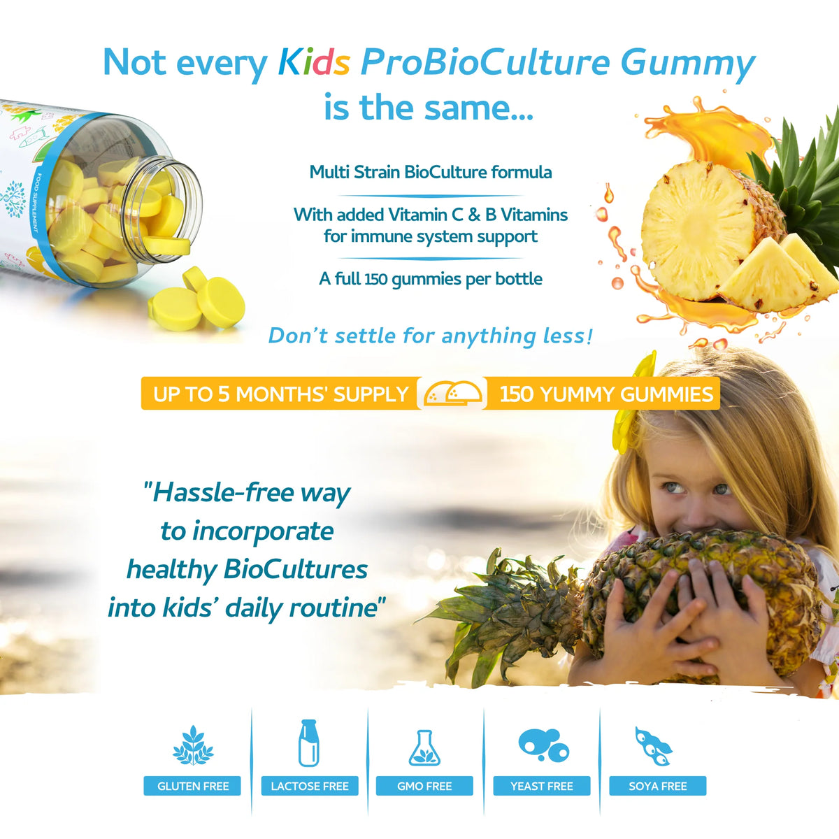 Kids Probiotic & Essential B Vitamin Gummies Pineapple 60-Swiss Bioenergetics-Matakana Pharmacy