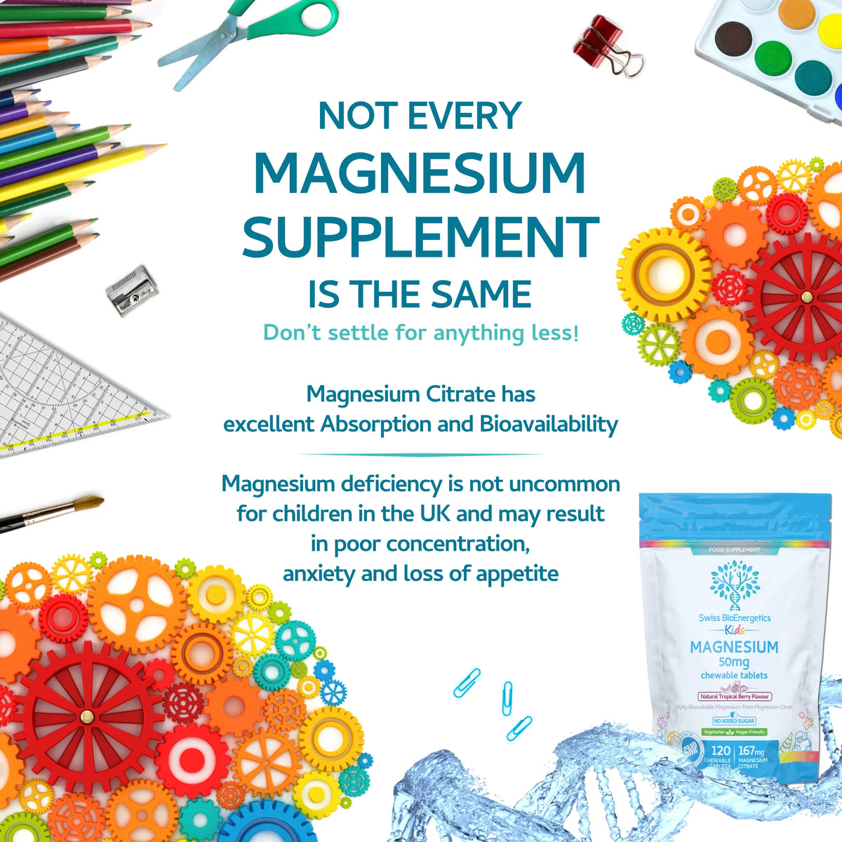 Kids Magnesium Citrate Chewable Tablets 120-Swiss Bioenergetics-Matakana Pharmacy