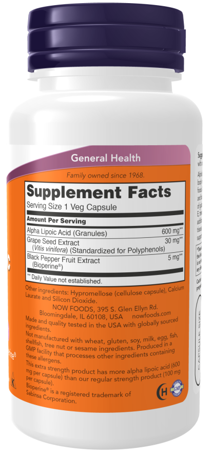 Image of Alpha Lipoic Acid - Extra Strength 600mg 60vcaps supplement facts